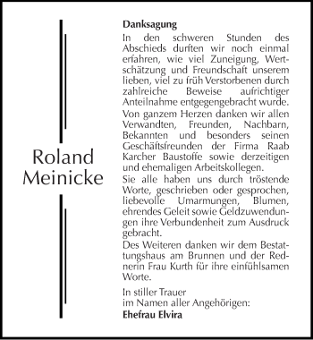 Traueranzeige von Roland Meinicke von Mitteldeutsche Zeitung Aschersleben