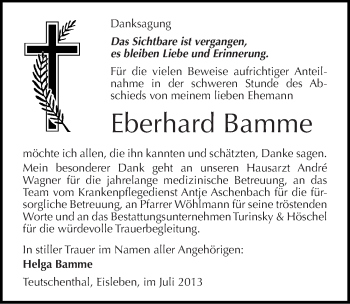 Traueranzeige von Eberhard Bamme von Mitteldeutsche Zeitung Halle/Saalkreis