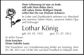 Traueranzeige von Lothar König von Mitteldeutsche Zeitung Halle/Saalkreis
