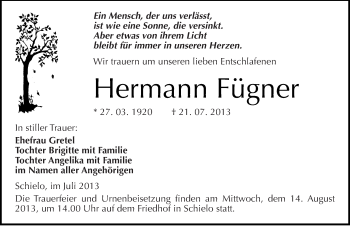 Traueranzeige von Hermann Fügner von Mitteldeutsche Zeitung Quedlinburg