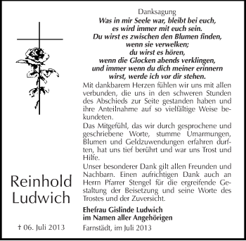 Traueranzeige von Reinhold Ludwich von Mitteldeutsche Zeitung Merseburg/Querfurt