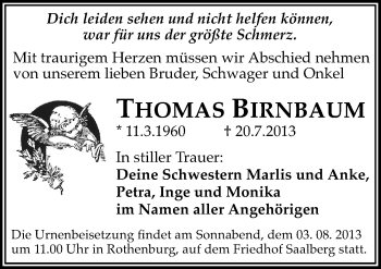 Traueranzeige von Thomas Birnbaum von Mitteldeutsche Zeitung Halle/Saalkreis