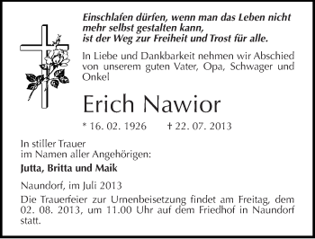 Traueranzeige von Erich Nawior von Mitteldeutsche Zeitung Halle/Saalkreis
