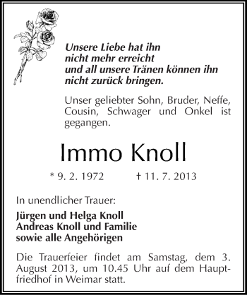 Traueranzeige von Immo Knoll von Mitteldeutsche Zeitung Halle/Saalkreis