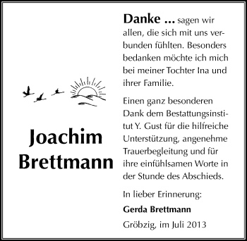 Traueranzeige von Joachim Brettmann von Mitteldeutsche Zeitung Köthen