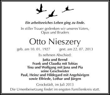 Traueranzeige von Otto Nieszery von Mitteldeutsche Zeitung Merseburg/Querfurt