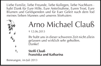 Traueranzeige von Arno Michael Clauß von Mitteldeutsche Zeitung Sangerhausen