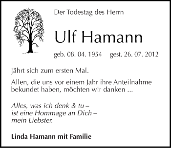 Traueranzeige von Ulf Hamann von Mitteldeutsche Zeitung