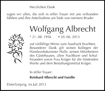Traueranzeige von Wolfgang Albrecht von Mitteldeutsche Zeitung Wittenberg