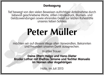 Traueranzeige von Peter Müller von Mitteldeutsche Zeitung Halle/Saalkreis