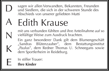 Traueranzeige von Edith Krause von Mitteldeutsche Zeitung Halle/Saalkreis