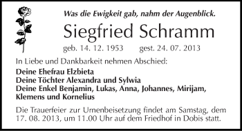 Traueranzeige von Siegfried Schramm von Mitteldeutsche Zeitung Halle/Saalkreis
