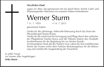 Traueranzeige von Werner Sturm von Mitteldeutsche Zeitung Halle/Saalkreis