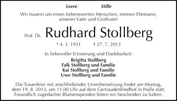 Traueranzeige von Rudhard Stollberg von Mitteldeutsche Zeitung Halle/Saalkreis