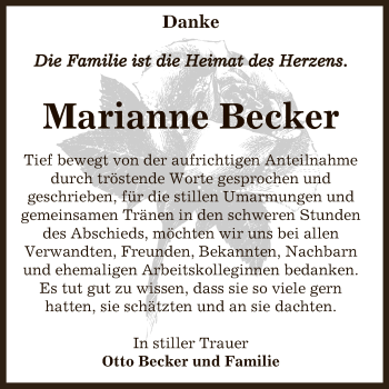 Traueranzeige von Marianne Becker von Super Sonntag Bernburg