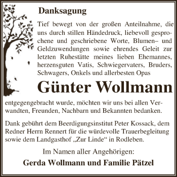 Traueranzeige von Günter Wollmann von WVG - Wochenspiegel Dessau / Köthen