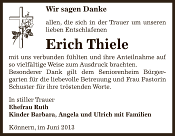 Traueranzeige von Erich Thiele von Super Sonntag Bernburg