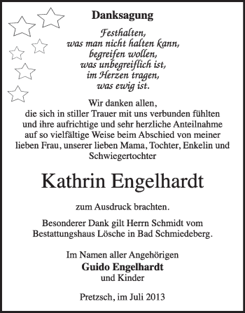 Traueranzeige von Kathrin Engelhardt von WVG - Wochenspiegel Wittenberg