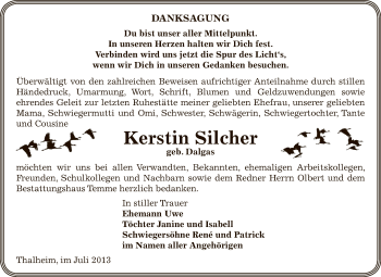 Traueranzeige von Kerstin Silcher von WVG - Wochenspiegel Bitterfeld