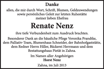 Traueranzeige von Renate Nenz von Super Sonntag Wittenberg