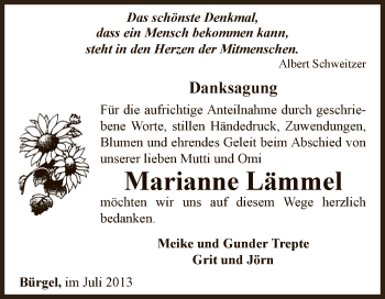 Traueranzeige von Marianne Lämmel von Super Sonntag Zeitz
