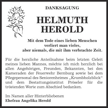 Traueranzeige von Helmuth Herold von Super Sonntag Bernburg