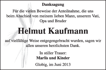 Traueranzeige von Helmut Kaufmann von WVG - Wochenspiegel Wittenberg