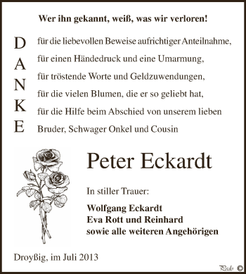 Traueranzeige von Peter Eckardt von Super Sonntag Zeitz