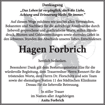 Traueranzeige von Hagen Forbrich von Super Sonntag Dessau / Köthen