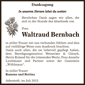 Traueranzeige von Waltraud Bernbach von Super Sonntag Bernburg