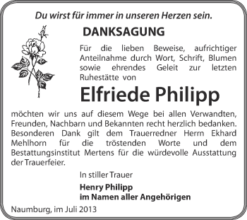 Traueranzeige von Elfriede Philipp von WVG - Wochenspiegel NMB / WSF / ZTZ