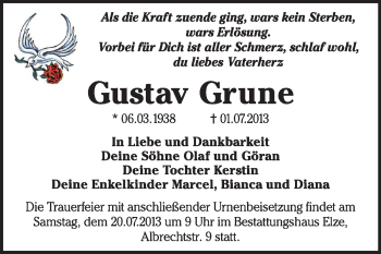Traueranzeige von Gustav Grune von Super Sonntag Dessau / Köthen