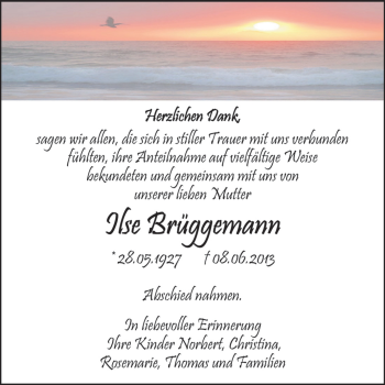 Traueranzeige von Ilse Brüggemann von Super Sonntag Aschersleben