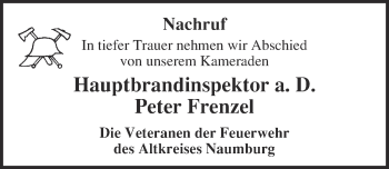 Traueranzeige von Peter Frenzel von WVG - Wochenspiegel NMB / WSF / ZTZ