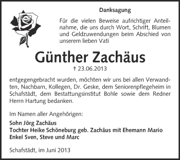 Traueranzeige von Günther Zachäus von Super Sonntag Merseburg