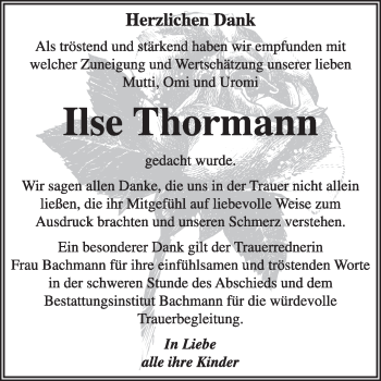 Traueranzeige von Ilse Thormann von Super Sonntag Dessau / Köthen