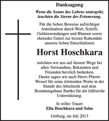 Traueranzeige von Horst Hoschkara von Super Sonntag Dessau / Köthen