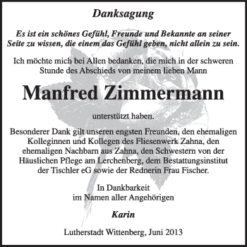 Traueranzeige von Manfred Zimmermann von Super Sonntag Wittenberg