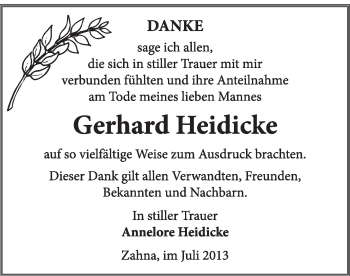 Traueranzeige von Gerhard Heidicke von Super Sonntag Wittenberg