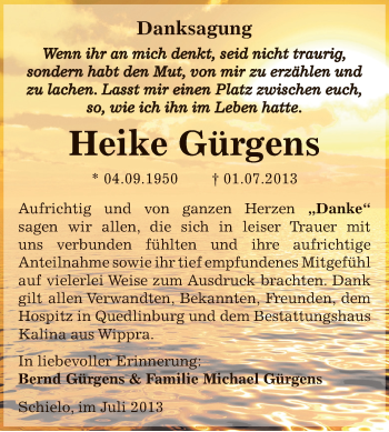 Traueranzeige von Heike Gürgens von Super Sonntag SGH Mansf. Land
