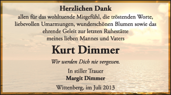 Traueranzeige von Kurt Dimmer von Super Sonntag Wittenberg