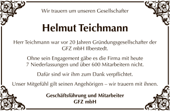 Traueranzeige von Helmut Teichmann von Super Sonntag Bernburg