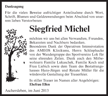 Traueranzeige von Siegfried Michel von WVG - Wochenspiegel Aschersleben