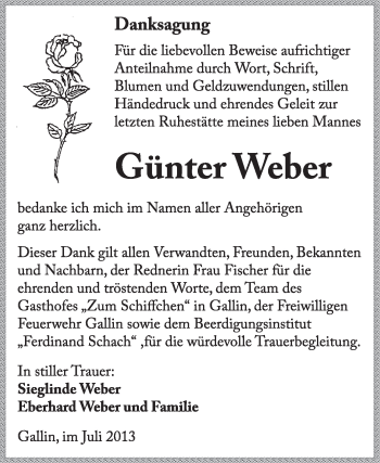 Traueranzeige von Günter Weber von WVG - Wochenspiegel Wittenberg
