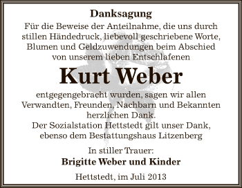 Traueranzeige von Kurt Weber von Wochenspiegel Mansfelder Land