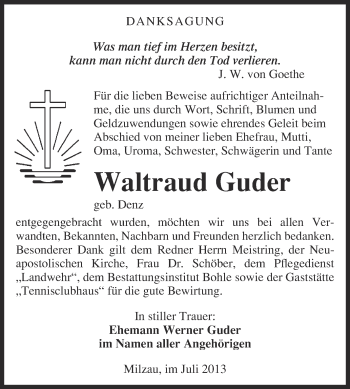 Traueranzeige von Waltraud Guder von Super Sonntag Merseburg