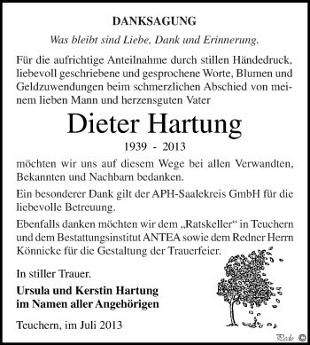 Traueranzeige von Dieter Hartung von WVG - Wochenspiegel NMB / WSF / ZTZ
