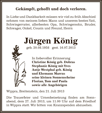 Traueranzeige von Jürgen König von Super Sonntag SGH Mansf. Land