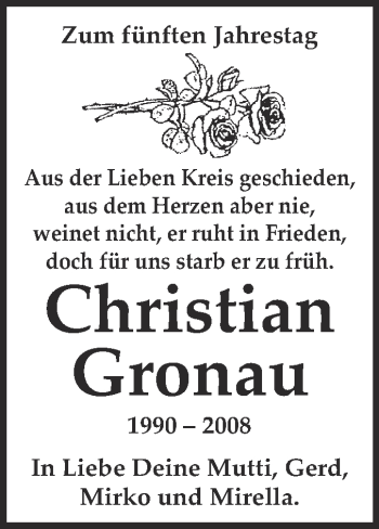 Traueranzeige von Christian Gronau von Super Sonntag Quedlinburg