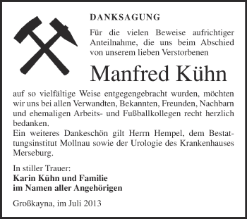 Traueranzeige von Manfred Kühn von WVG - Wochenspiegel Merseburg